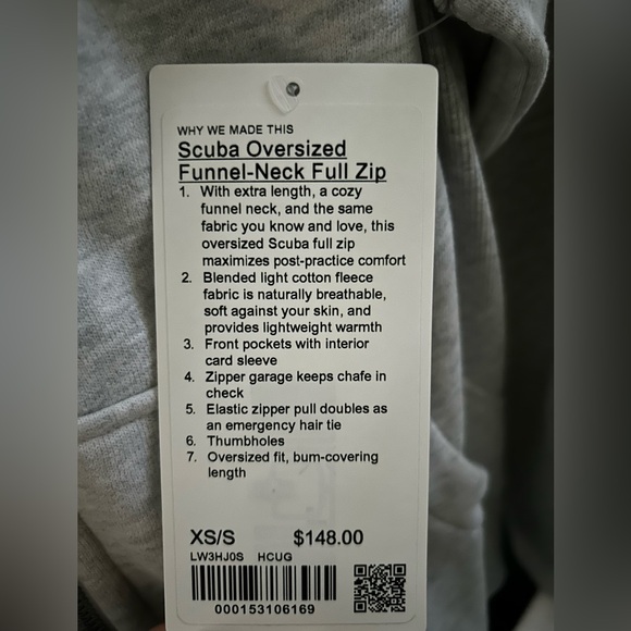 NWT Lululemon Scuba Oversized Funnel-Neck Full Zip - Heathered Grey - XS/S - Picture 8 of 9
